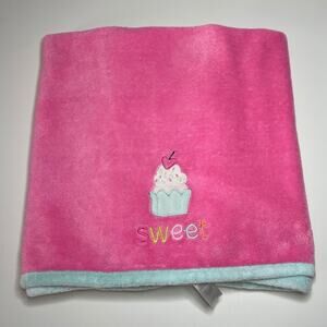 Carters Just One You Cupcake Baby Blanket Sweet Pink Teal Blue Plush Embroidered
